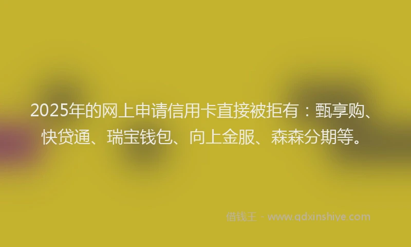 2025年的网上申请信用卡直接被拒有：甄享购、快贷通、瑞宝钱包、向上金服、森森分期等。
