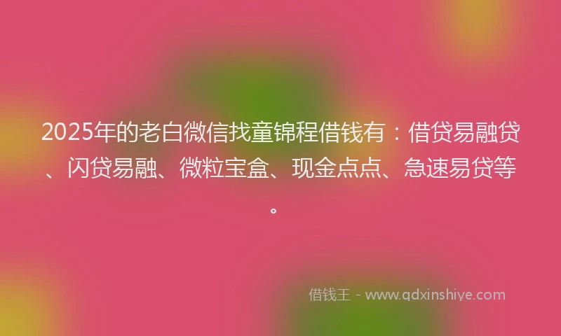 2025年的老白微信找童锦程借钱有：借贷易融贷、闪贷易融、微粒宝盒、现金点点、急速易贷等。