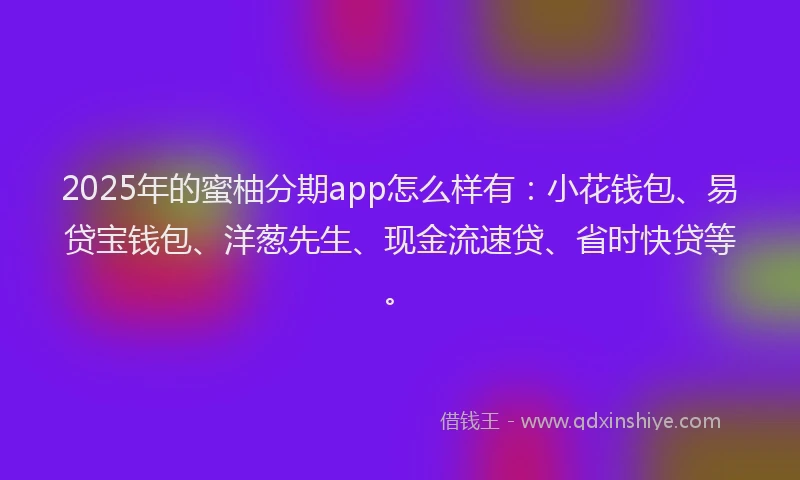 2025年的蜜柚分期app怎么样有：小花钱包、易贷宝钱包、洋葱先生、现金流速贷、省时快贷等。