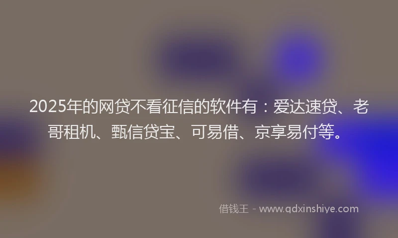 2025年的网贷不看征信的软件有：爱达速贷、老哥租机、甄信贷宝、可易借、京享易付等。