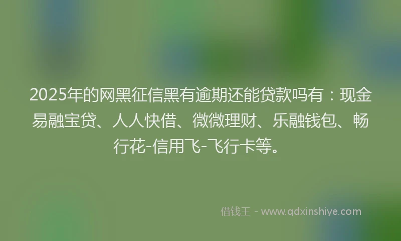 2025年的网黑征信黑有逾期还能贷款吗有：现金易融宝贷、人人快借、微微理财、乐融钱包、畅行花-信用飞-飞行卡等。