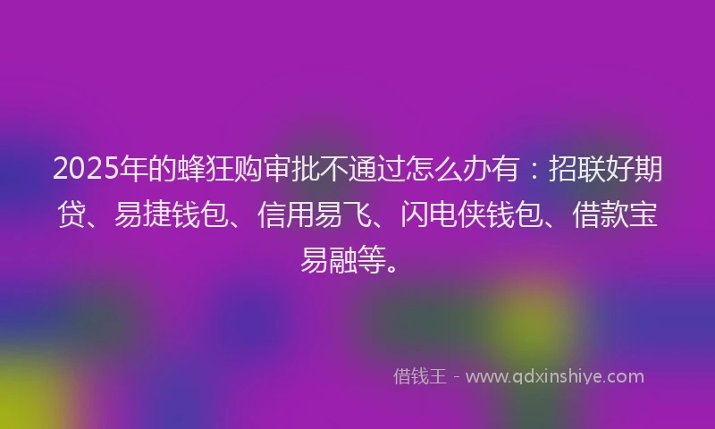 2025年的蜂狂购审批不通过怎么办有：招联好期贷、易捷钱包、信用易飞、闪电侠钱包、借款宝易融等。
