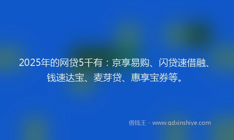 2025年的网贷5千有：京享易购、闪贷速借融、钱速达宝、麦芽贷、惠享宝券等。