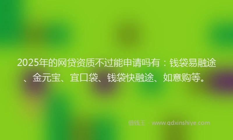 2025年的网贷资质不过能申请吗有：钱袋易融途、金元宝、宜口袋、钱袋快融途、如意购等。