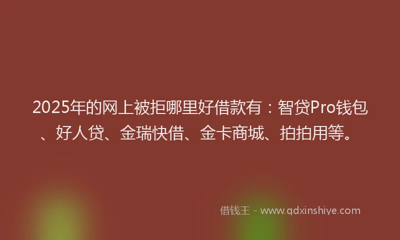 2025年的网上被拒哪里好借款有：智贷Pro钱包、好人贷、金瑞快借、金卡商城、拍拍用等。