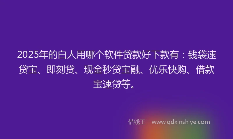 2025年的白人用哪个软件贷款好下款有：钱袋速贷宝、即刻贷、现金秒贷宝融、优乐快购、借款宝速贷等。