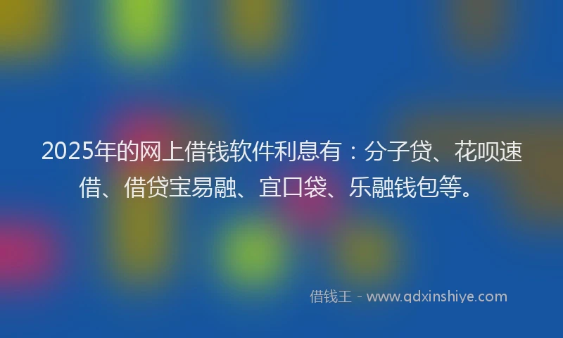 2025年的网上借钱软件利息有：分子贷、花呗速借、借贷宝易融、宜口袋、乐融钱包等。