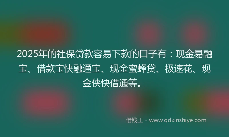 2025年的社保贷款容易下款的口子有：现金易融宝、借款宝快融通宝、现金蜜蜂贷、极速花、现金侠快借通等。