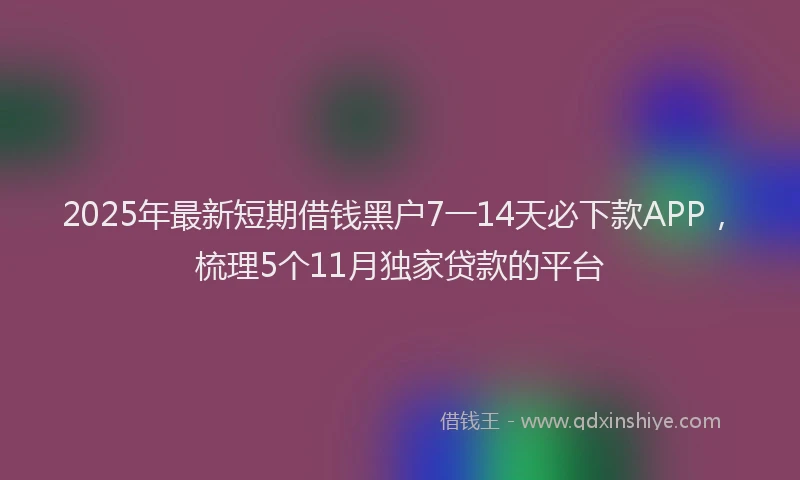 2025年最新短期借钱黑户7一14天必下款APP，梳理5个11月独家贷款的平台