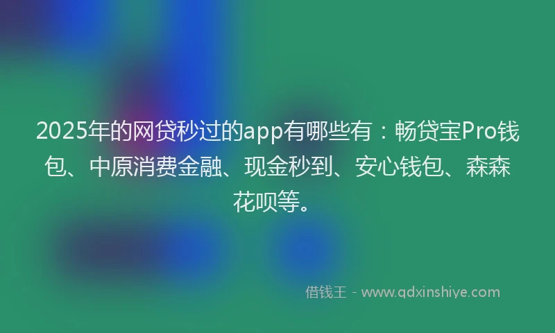 2025年的网贷秒过的app有哪些有：畅贷宝Pro钱包、中原消费金融、现金秒到、安心钱包、森森花呗等。