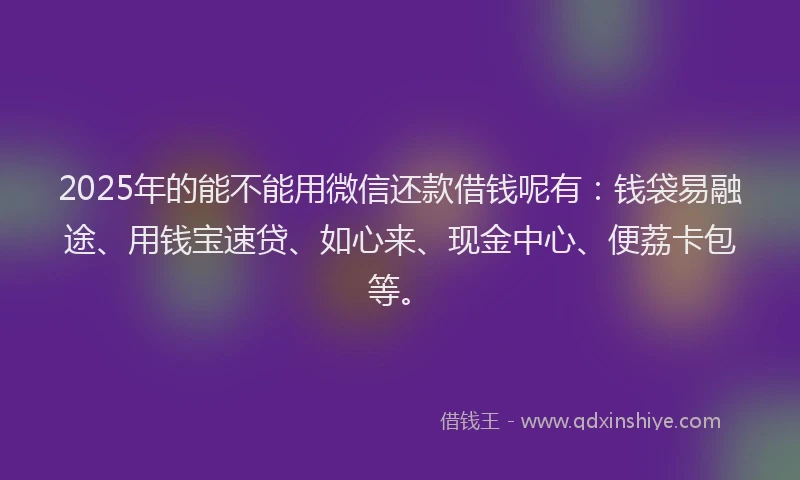 2025年的能不能用微信还款借钱呢有：钱袋易融途、用钱宝速贷、如心来、现金中心、便荔卡包等。