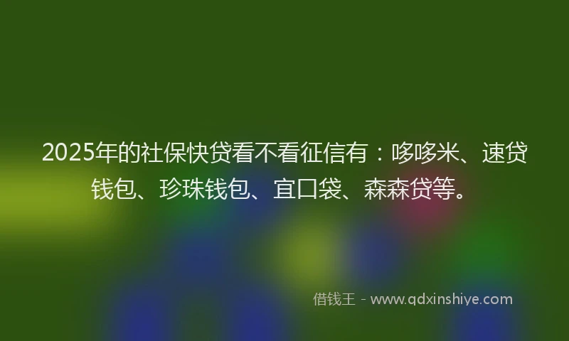 2025年的社保快贷看不看征信有：哆哆米、速贷钱包、珍珠钱包、宜口袋、森森贷等。