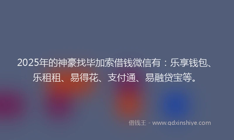 2025年的神豪找毕加索借钱微信有：乐享钱包、乐租租、易得花、支付通、易融贷宝等。