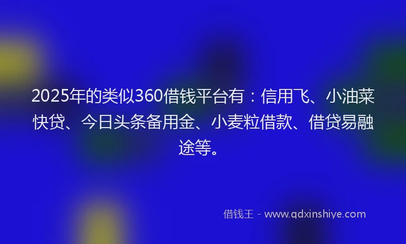 2025年的类似360借钱平台有：信用飞、小油菜快贷、今日头条备用金、小麦粒借款、借贷易融途等。
