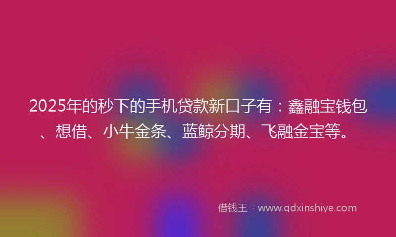 2025年的秒下的手机贷款新口子有：鑫融宝钱包、想借、小牛金条、蓝鲸分期、飞融金宝等。