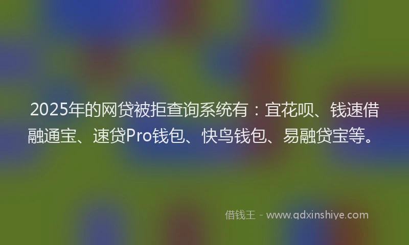 2025年的网贷被拒查询系统有：宜花呗、钱速借融通宝、速贷Pro钱包、快鸟钱包、易融贷宝等。
