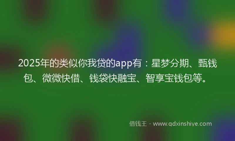 2025年的类似你我贷的app有：星梦分期、甄钱包、微微快借、钱袋快融宝、智享宝钱包等。