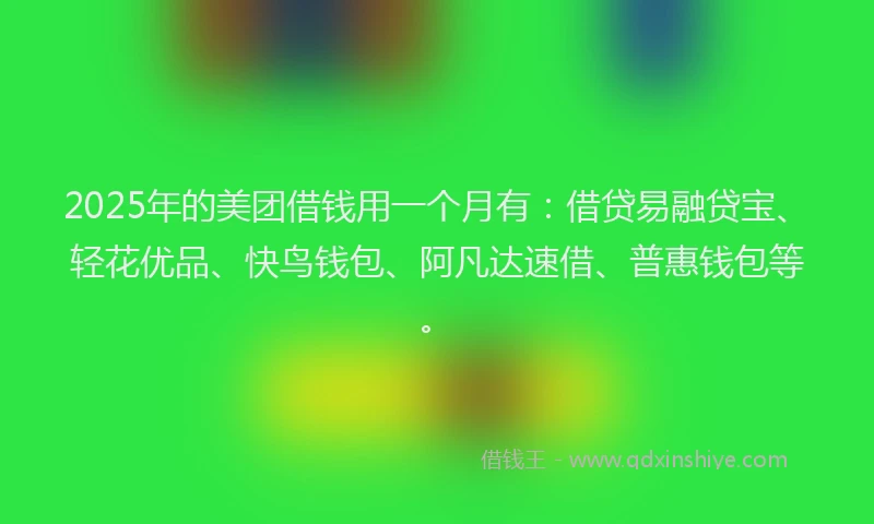 2025年的美团借钱用一个月有：借贷易融贷宝、轻花优品、快鸟钱包、阿凡达速借、普惠钱包等。