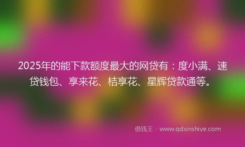 2025年的能下款额度最大的网贷有：度小满、速贷钱包、享来花、桔享花、星辉贷款通等。