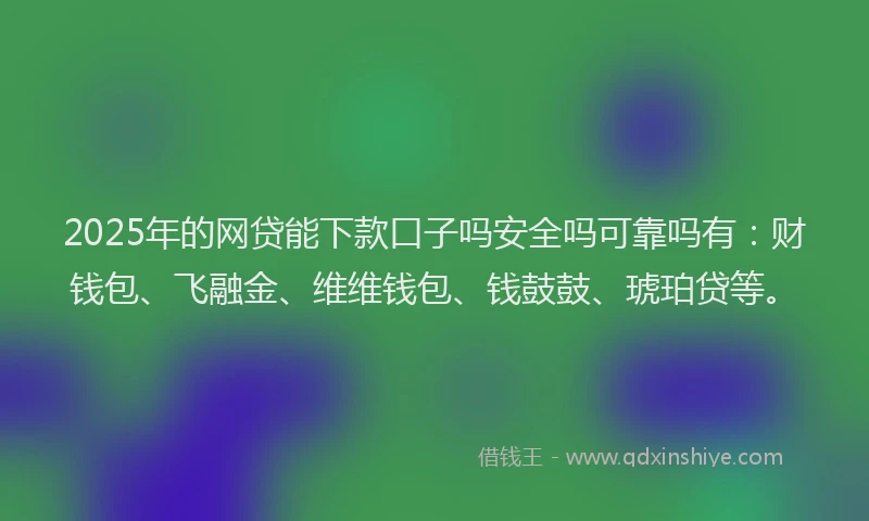 2025年的网贷能下款口子吗安全吗可靠吗有：财钱包、飞融金、维维钱包、钱鼓鼓、琥珀贷等。