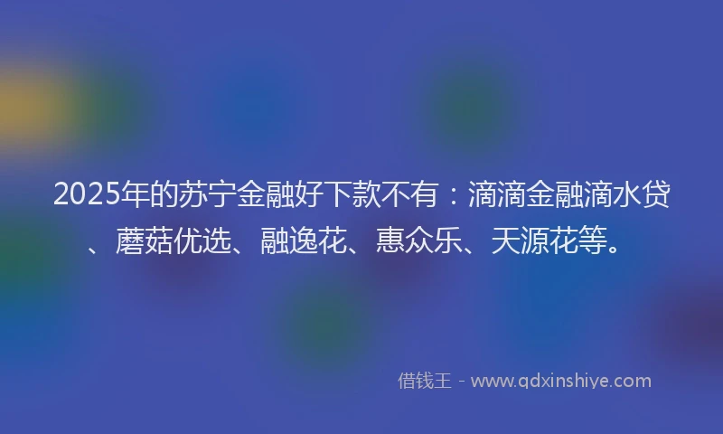 2025年的苏宁金融好下款不有：滴滴金融滴水贷、蘑菇优选、融逸花、惠众乐、天源花等。