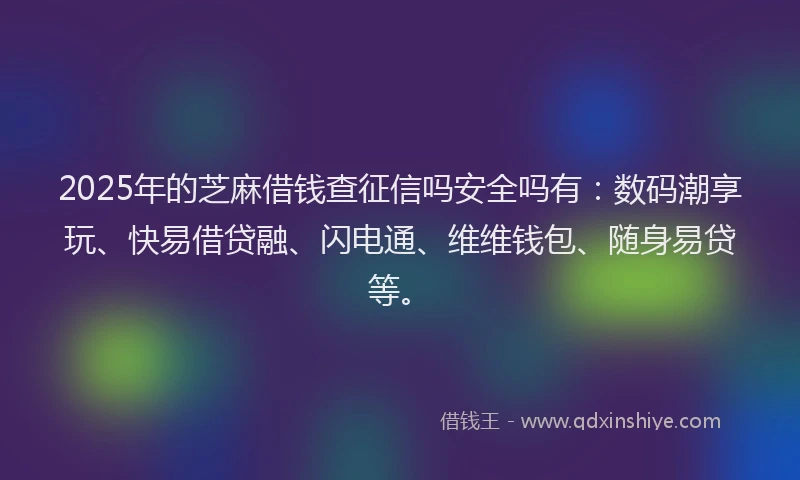 2025年的芝麻借钱查征信吗安全吗有：数码潮享玩、快易借贷融、闪电通、维维钱包、随身易贷等。