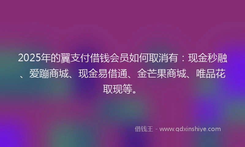 2025年的翼支付借钱会员如何取消有：现金秒融、爱蹦商城、现金易借通、金芒果商城、唯品花取现等。