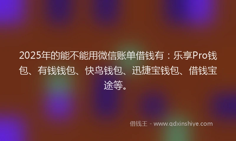 2025年的能不能用微信账单借钱有：乐享Pro钱包、有钱钱包、快鸟钱包、迅捷宝钱包、借钱宝途等。
