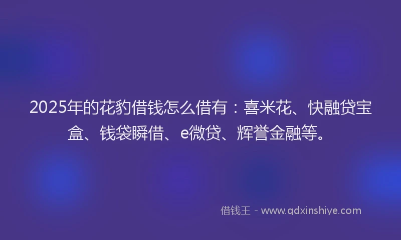 2025年的花豹借钱怎么借有：喜米花、快融贷宝盒、钱袋瞬借、e微贷、辉誉金融等。