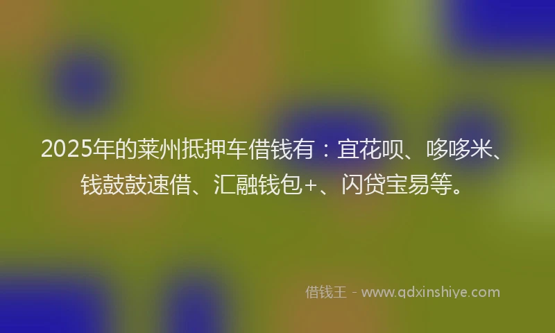 2025年的莱州抵押车借钱有：宜花呗、哆哆米、钱鼓鼓速借、汇融钱包+、闪贷宝易等。
