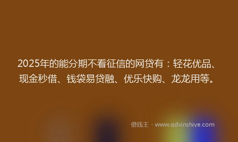 2025年的能分期不看征信的网贷有：轻花优品、现金秒借、钱袋易贷融、优乐快购、龙龙用等。