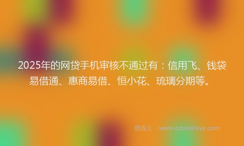 2025年的网贷手机审核不通过有：信用飞、钱袋易借通、惠商易借、恒小花、琉璃分期等。