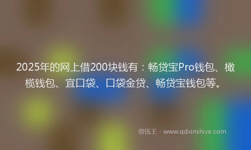 2025年的网上借200块钱有：畅贷宝Pro钱包、橄榄钱包、宜口袋、口袋金贷、畅贷宝钱包等。