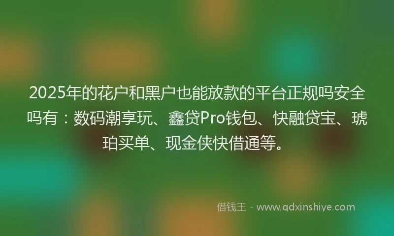 2025年的花户和黑户也能放款的平台正规吗安全吗有：数码潮享玩、鑫贷Pro钱包、快融贷宝、琥珀买单、现金侠快借通等。
