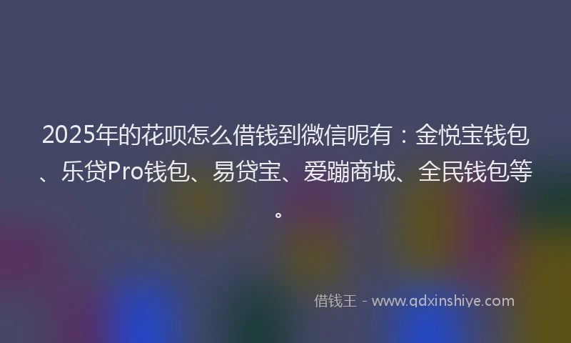 2025年的花呗怎么借钱到微信呢有：金悦宝钱包、乐贷Pro钱包、易贷宝、爱蹦商城、全民钱包等。