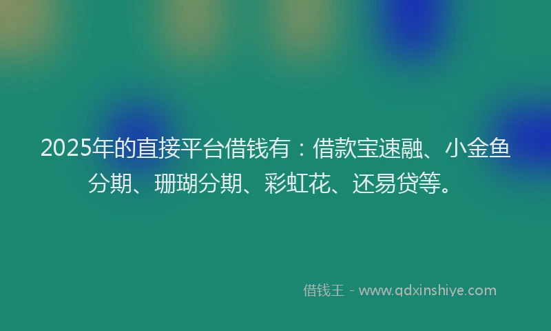 2025年的直接平台借钱有：借款宝速融、小金鱼分期、珊瑚分期、彩虹花、还易贷等。