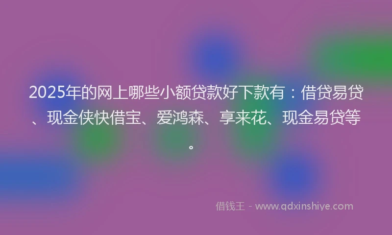 2025年的网上哪些小额贷款好下款有：借贷易贷、现金侠快借宝、爱鸿森、享来花、现金易贷等。