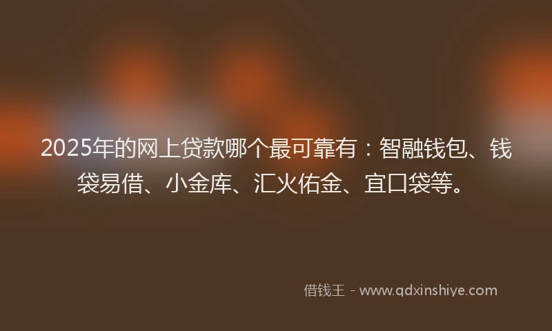 2025年的网上贷款哪个最可靠有：智融钱包、钱袋易借、小金库、汇火佑金、宜口袋等。