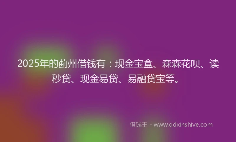2025年的蓟州借钱有：现金宝盒、森森花呗、读秒贷、现金易贷、易融贷宝等。