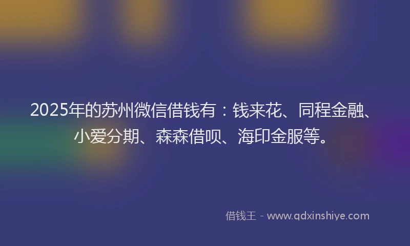 2025年的苏州微信借钱有：钱来花、同程金融、小爱分期、森森借呗、海印金服等。