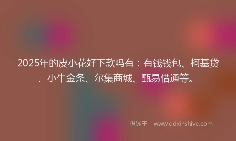 2025年的皮小花好下款吗有：有钱钱包、柯基贷、小牛金条、尔集商城、甄易借通等。