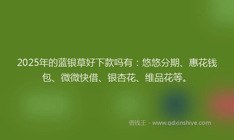 2025年的蓝银草好下款吗有：悠悠分期、惠花钱包、微微快借、银杏花、维品花等。