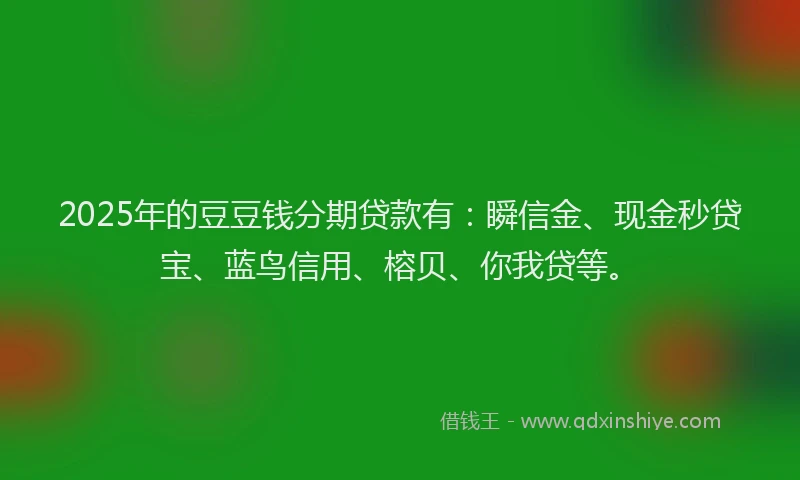 2025年的豆豆钱分期贷款有：瞬信金、现金秒贷宝、蓝鸟信用、榕贝、你我贷等。