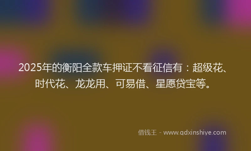 2025年的衡阳全款车押证不看征信有：超级花、时代花、龙龙用、可易借、星愿贷宝等。