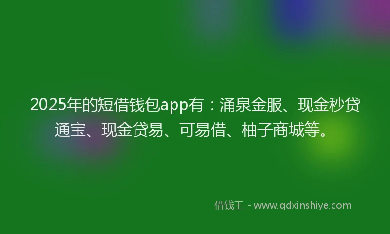 2025年的短借钱包app有：涌泉金服、现金秒贷通宝、现金贷易、可易借、柚子商城等。