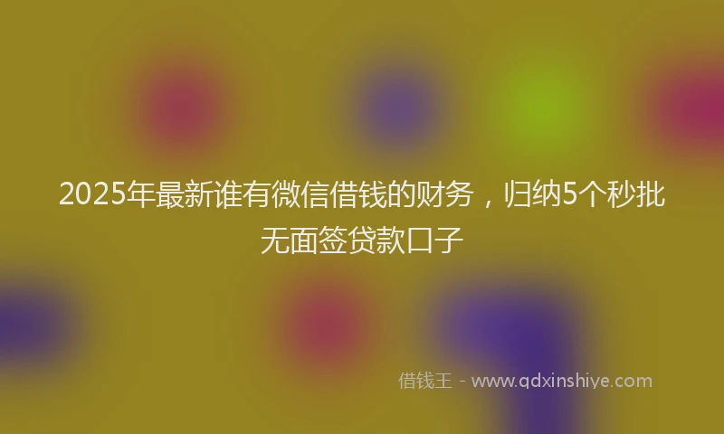2025年最新谁有微信借钱的财务，归纳5个秒批无面签贷款口子