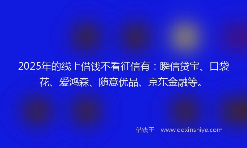 2025年的线上借钱不看征信有：瞬信贷宝、口袋花、爱鸿森、随意优品、京东金融等。