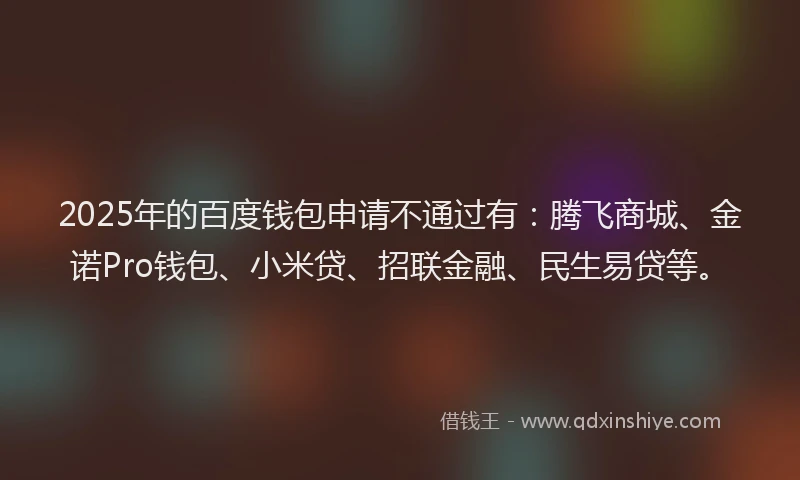 2025年的百度钱包申请不通过有：腾飞商城、金诺Pro钱包、小米贷、招联金融、民生易贷等。