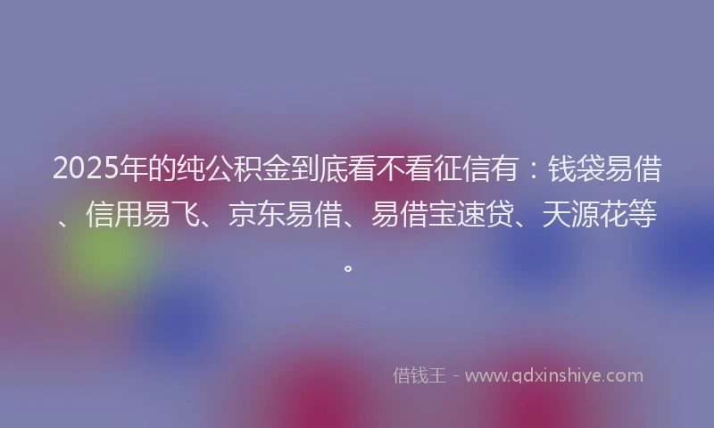 2025年的纯公积金到底看不看征信有：钱袋易借、信用易飞、京东易借、易借宝速贷、天源花等。