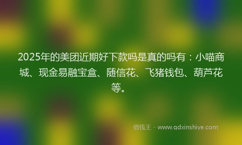 2025年的美团近期好下款吗是真的吗有：小喵商城、现金易融宝盒、随信花、飞猪钱包、葫芦花等。
